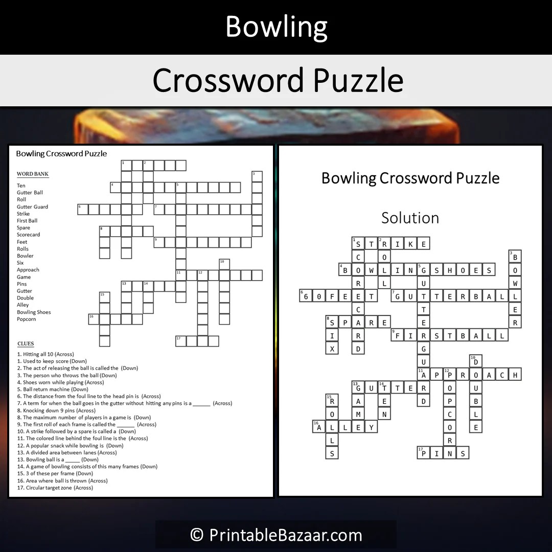 Bowling Crossword Puzzle Worksheet Activity Printable PDF PrintableBazaar