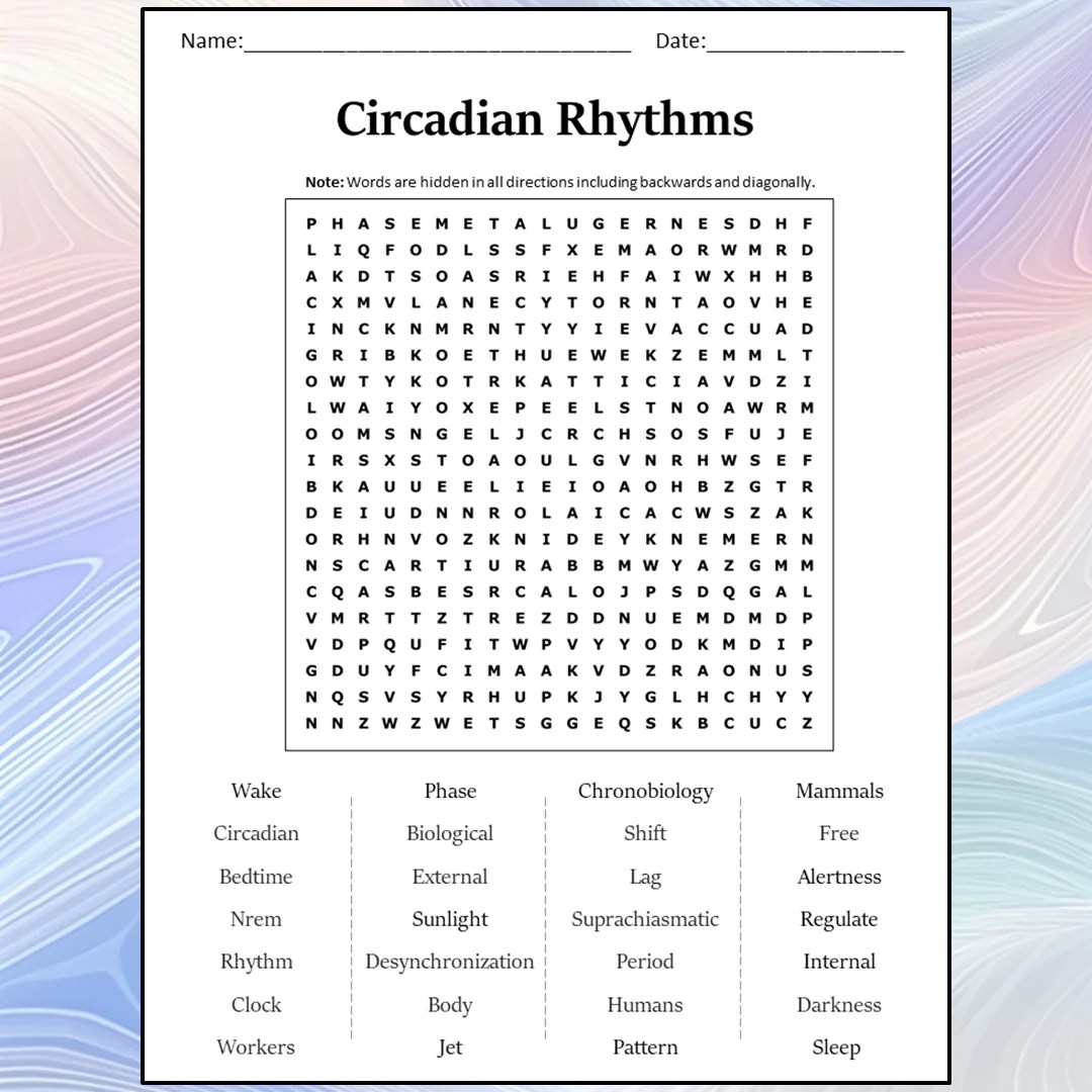 Circadian Rhythms Word Search Puzzle Worksheet Activity PDF