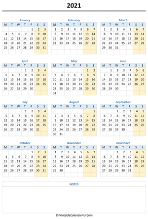 Printable Yearly Calendar 2021