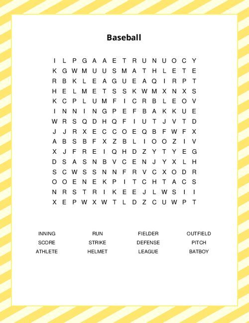 Baseball Word Search