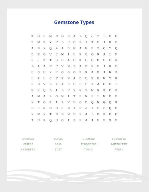 Gemstone Types Word Search