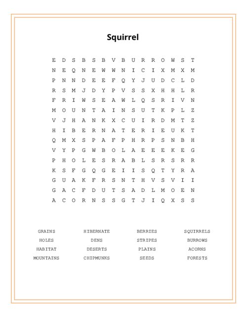 Squirrel Word Search