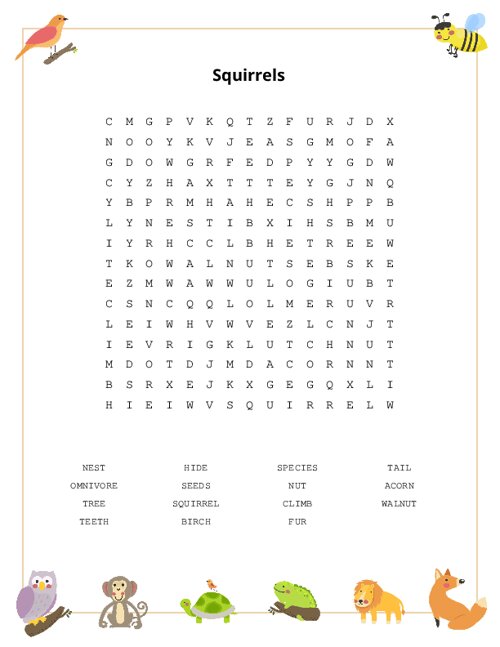 Squirrels Word Search