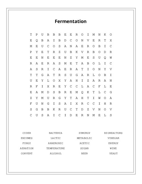 Fermentation Word Search