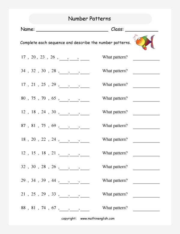 Sequence & Number Patterns Worksheets PrintablEducation