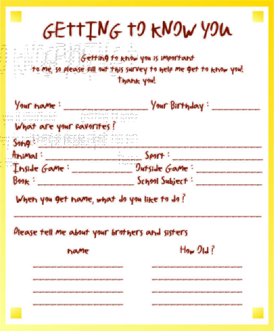 Printable Classroom Getting to Know You - Printable JD