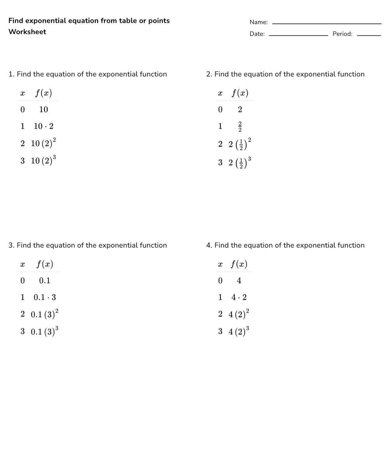 Printable Writing Equations From a Table Worksheet Answer Key 8 Grade