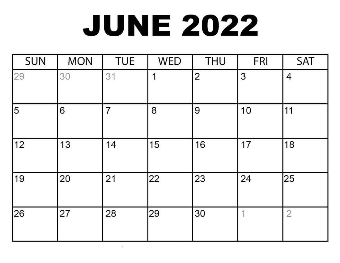 Printable June 2022 Calendar – PrintableLib