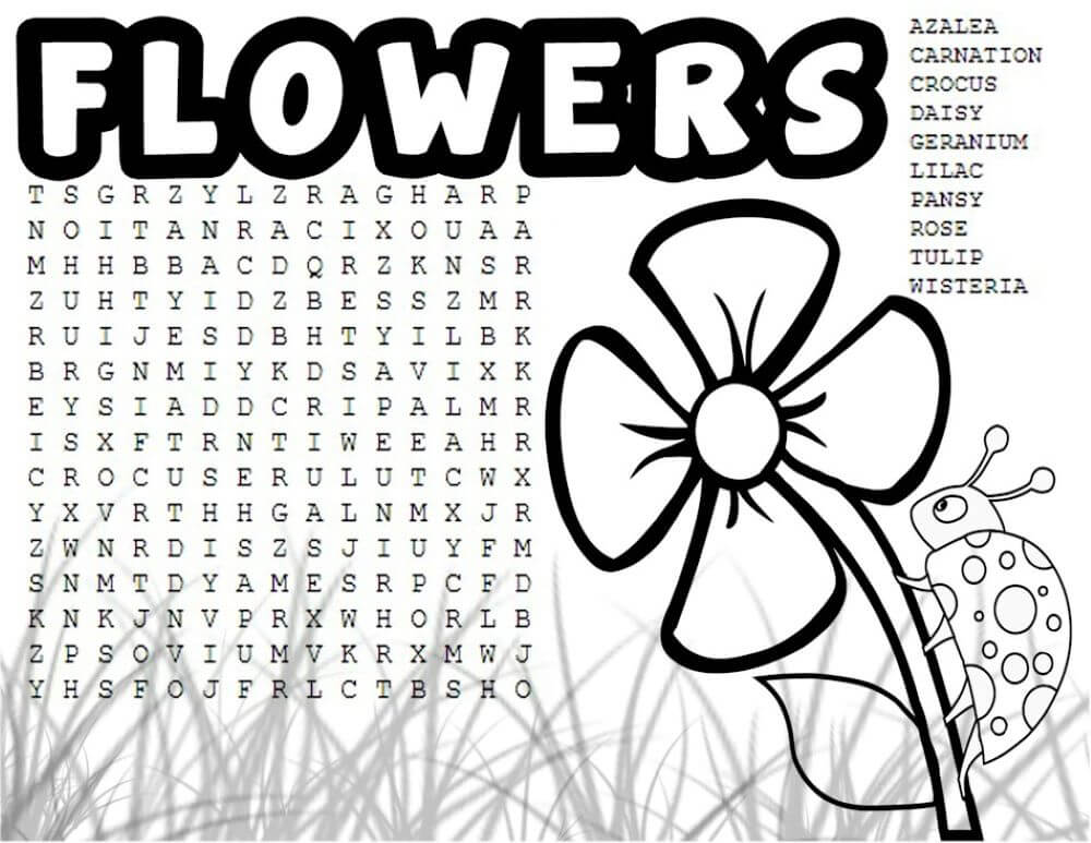 Printable Flower Word Search Sheet 8 Free download and print for you.