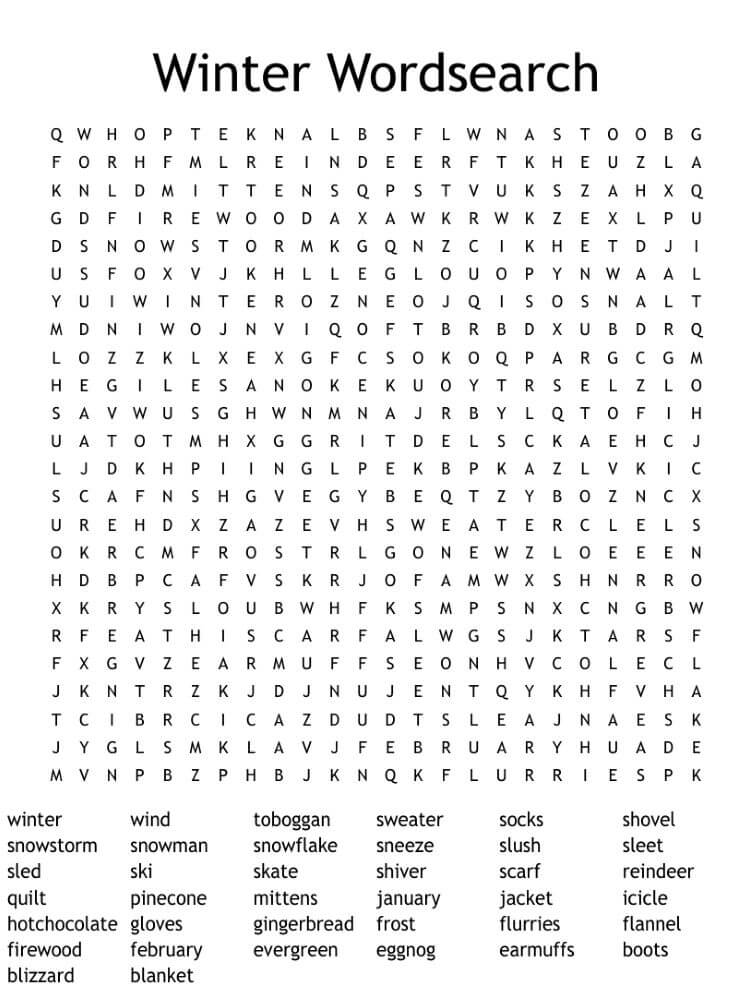 Printable Winter Word Search - Worksheet 13 – Free download and print