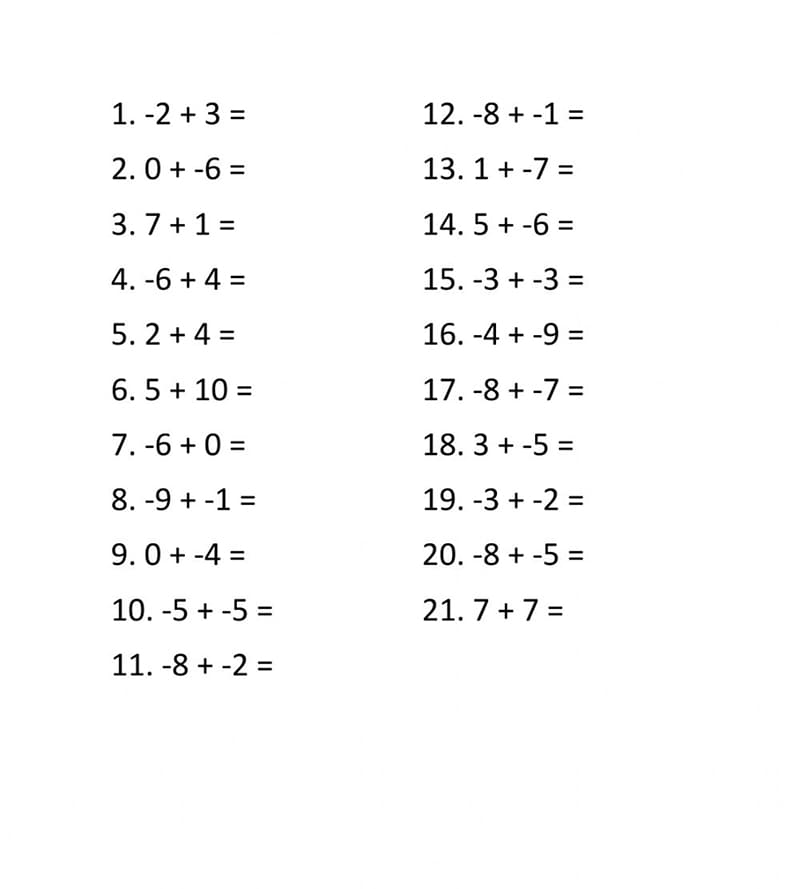 Printable Adding Integers Worksheet Basic – Free download and print for