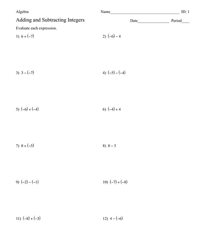 Printable Adding Integers Worksheet Free – Free download and print for you.