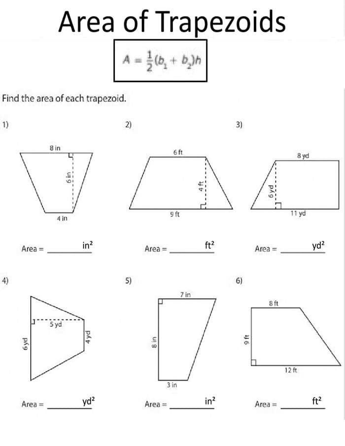 Printable Area Of A Trapezoid Worksheet – Free download and print for you.