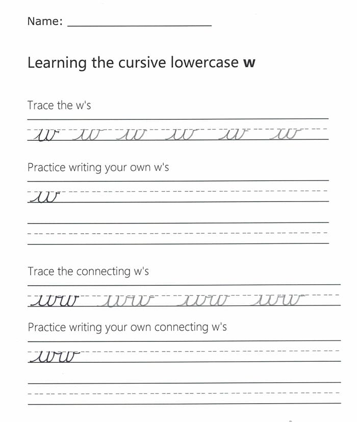 Printable Cursive W Lowercase – Free download and print for you.