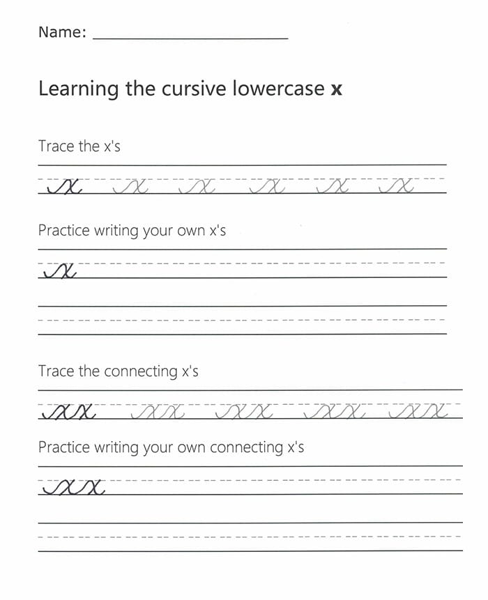 Printable Cursive X Lowercase – Free download and print for you.