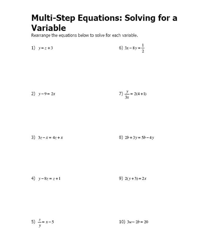 Printable Multi Step Equations Worksheet With Fractions – Free download