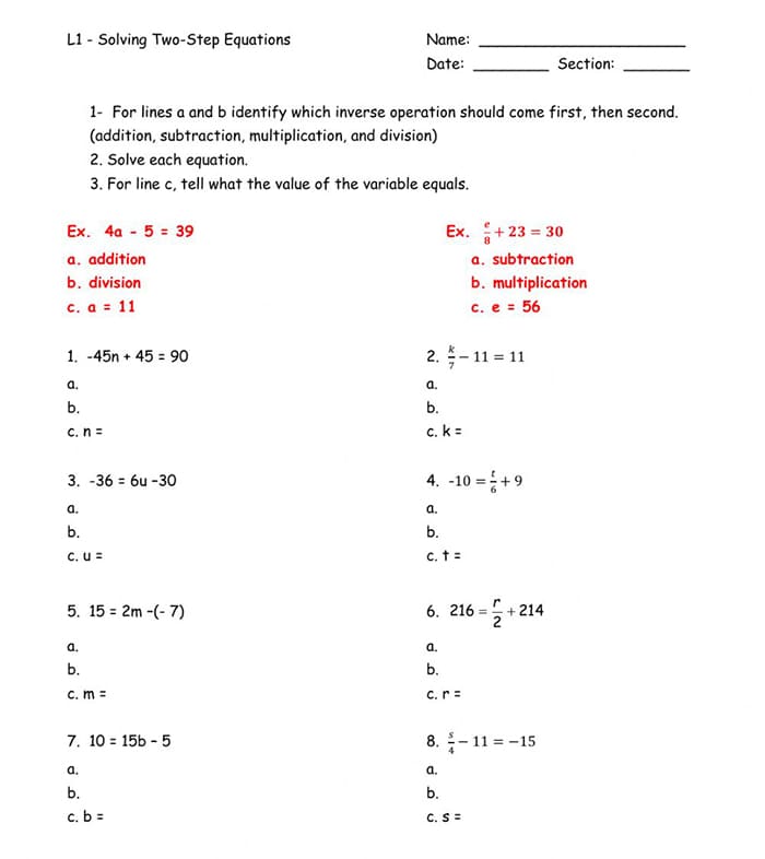 Printable Multi Step Math Equations Worksheets – Free download and