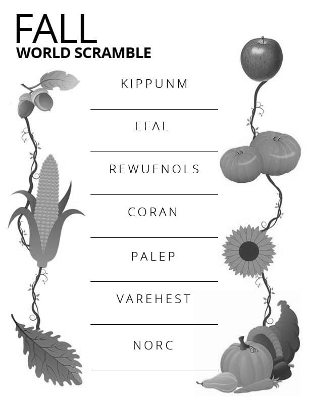 Printable Fall Word Scramble – Free download and print for you.