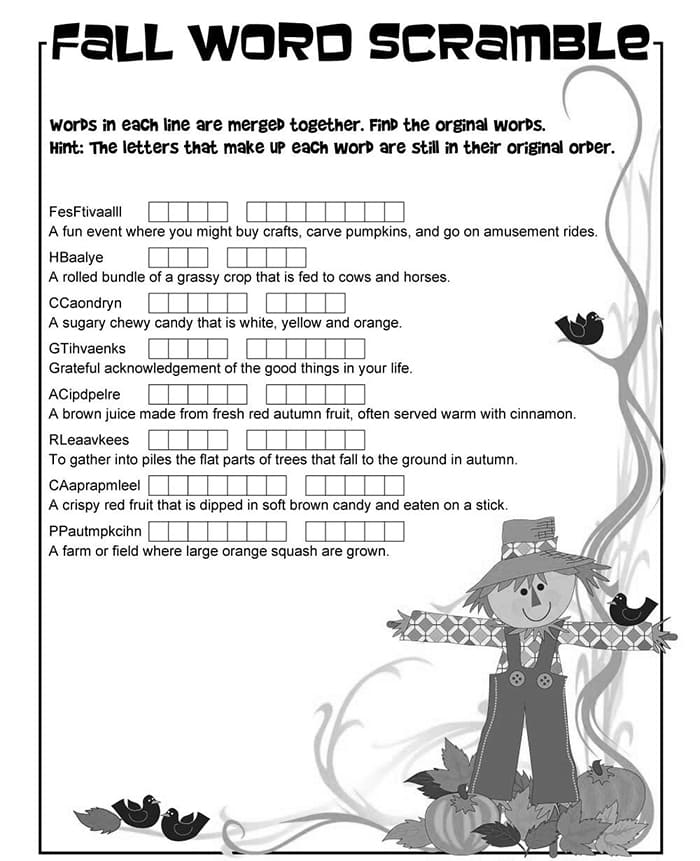 Printable Fall Word Scramble – PrintableLib