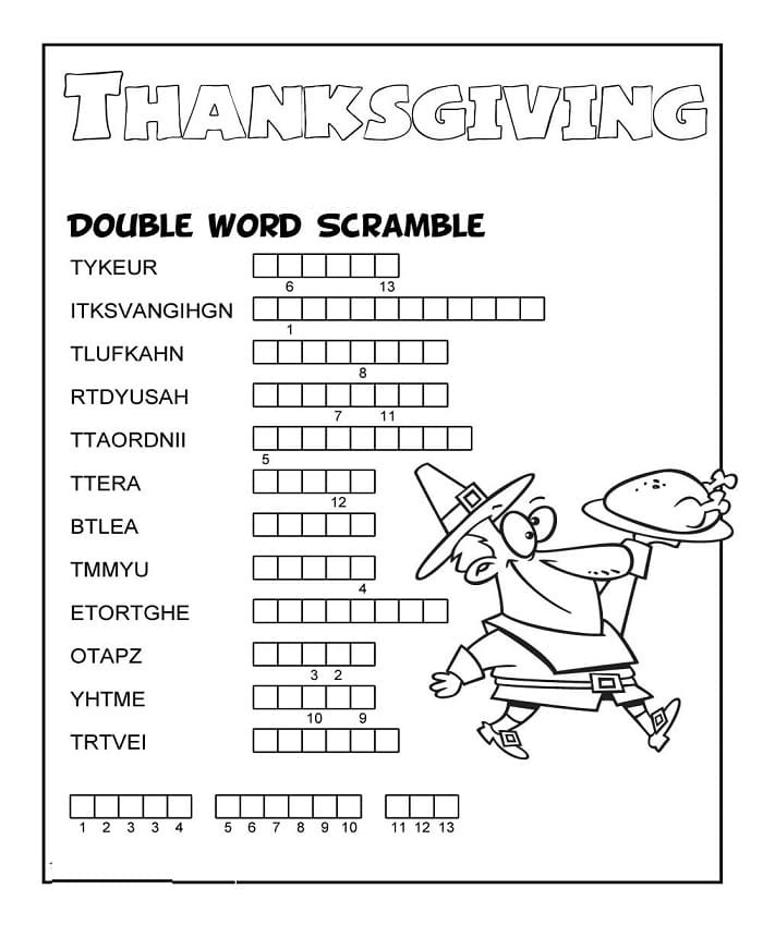 Printable Thanksgiving Double Word Scramble Answer Key – Free download