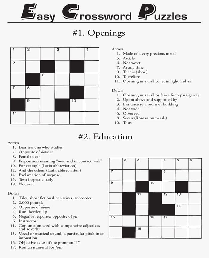 Printable Easy Crossword Puzzles PrintableLib