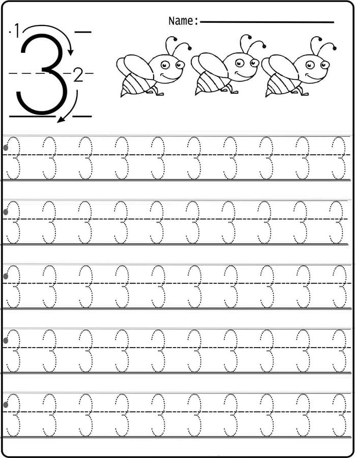 Printable Number 3 Tracing Sheet – Free download and print for you.