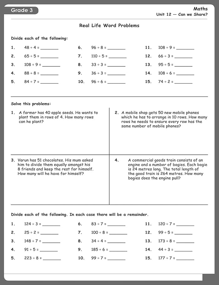 Printable CBSE Class 3 Maths Worksheets – Free download and print for you.