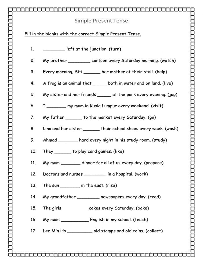 Printable Simple Present Tense Exercises Worksheets – Free download and