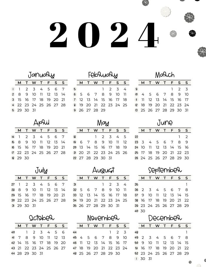 Printable 2024 Calendar Template Week Numbers – Free download and print