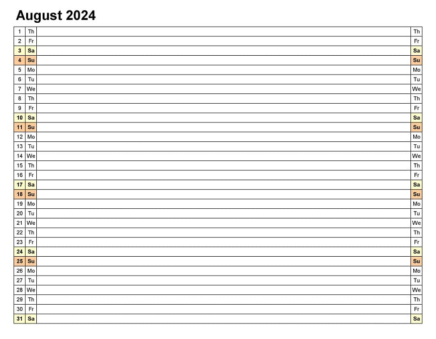 Printable August 2024 Calendar PDF – Free download and print for you.