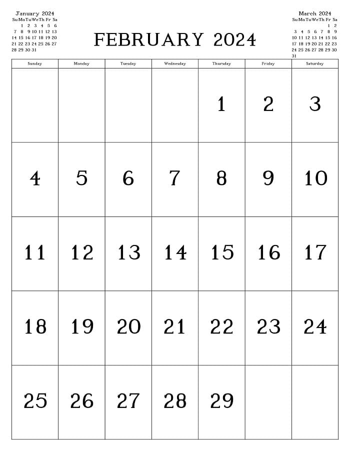 Printable February 2024 Calendar Free – Free download and print for you.