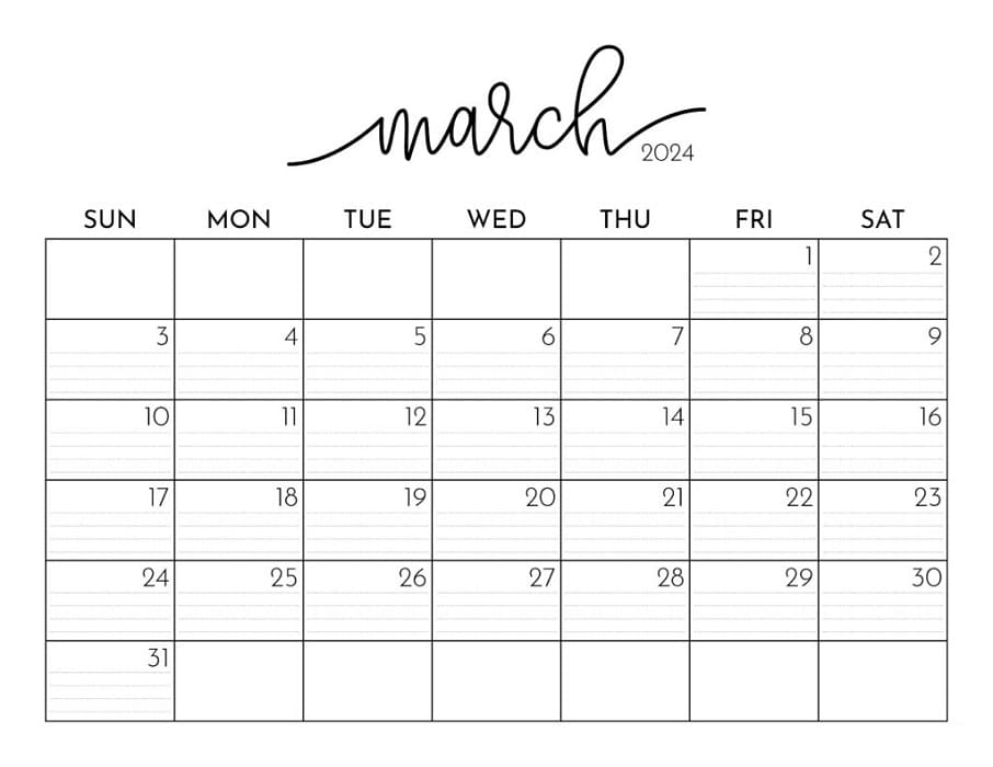 Printable March 2024 Calendar Style – Free download and print for you.