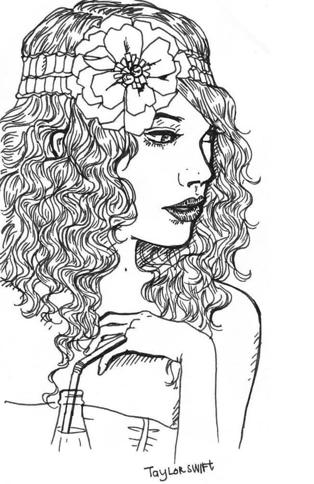 Printable Taylor Swift is Happy Coloring Page Free download and print