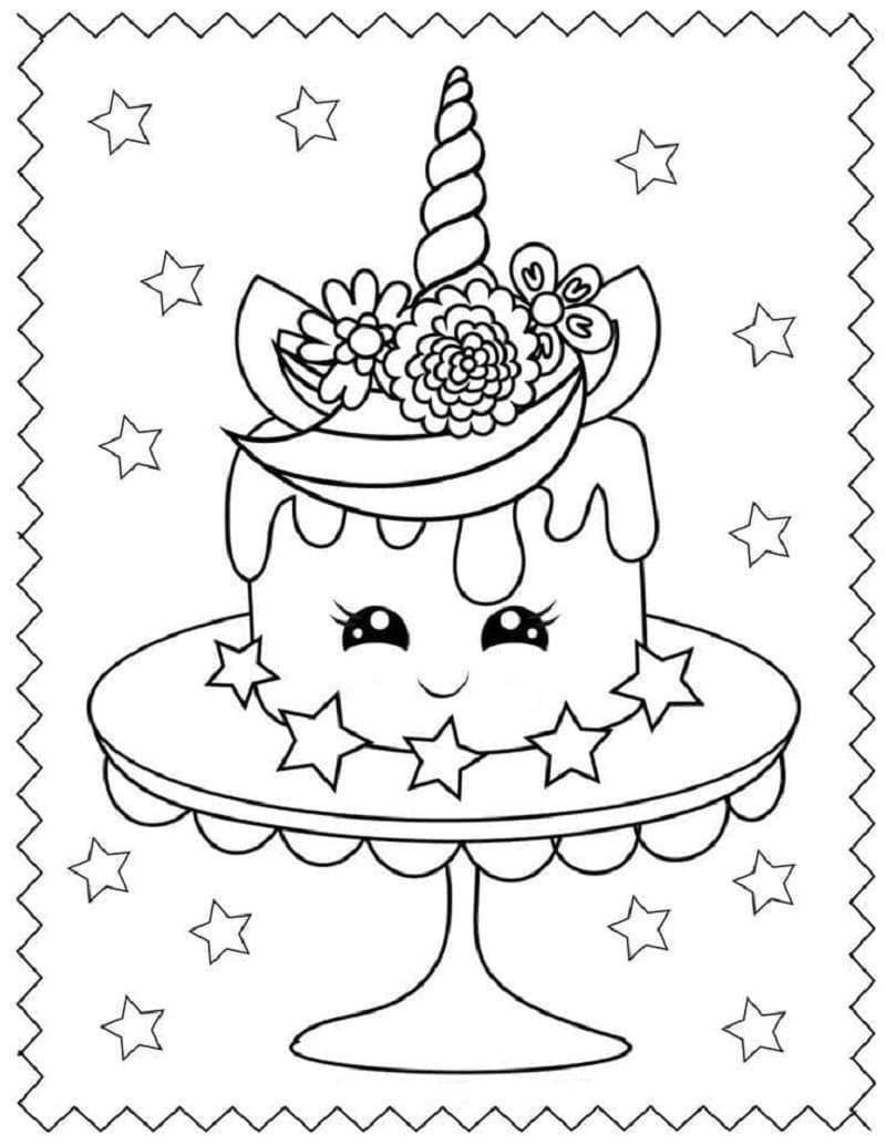Printable Cute Unicorn Cake Coloring Page Free download and print for