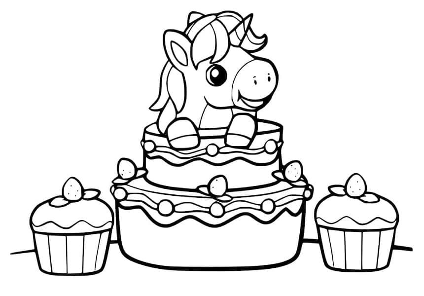 Printable Very Cute Unicorn Cake Coloring Page Free download and