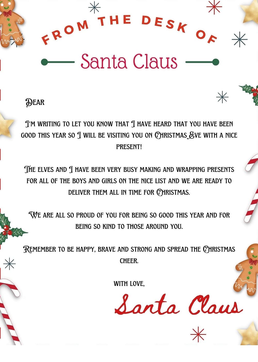 Printable Santa Letter Template – PrintableLib