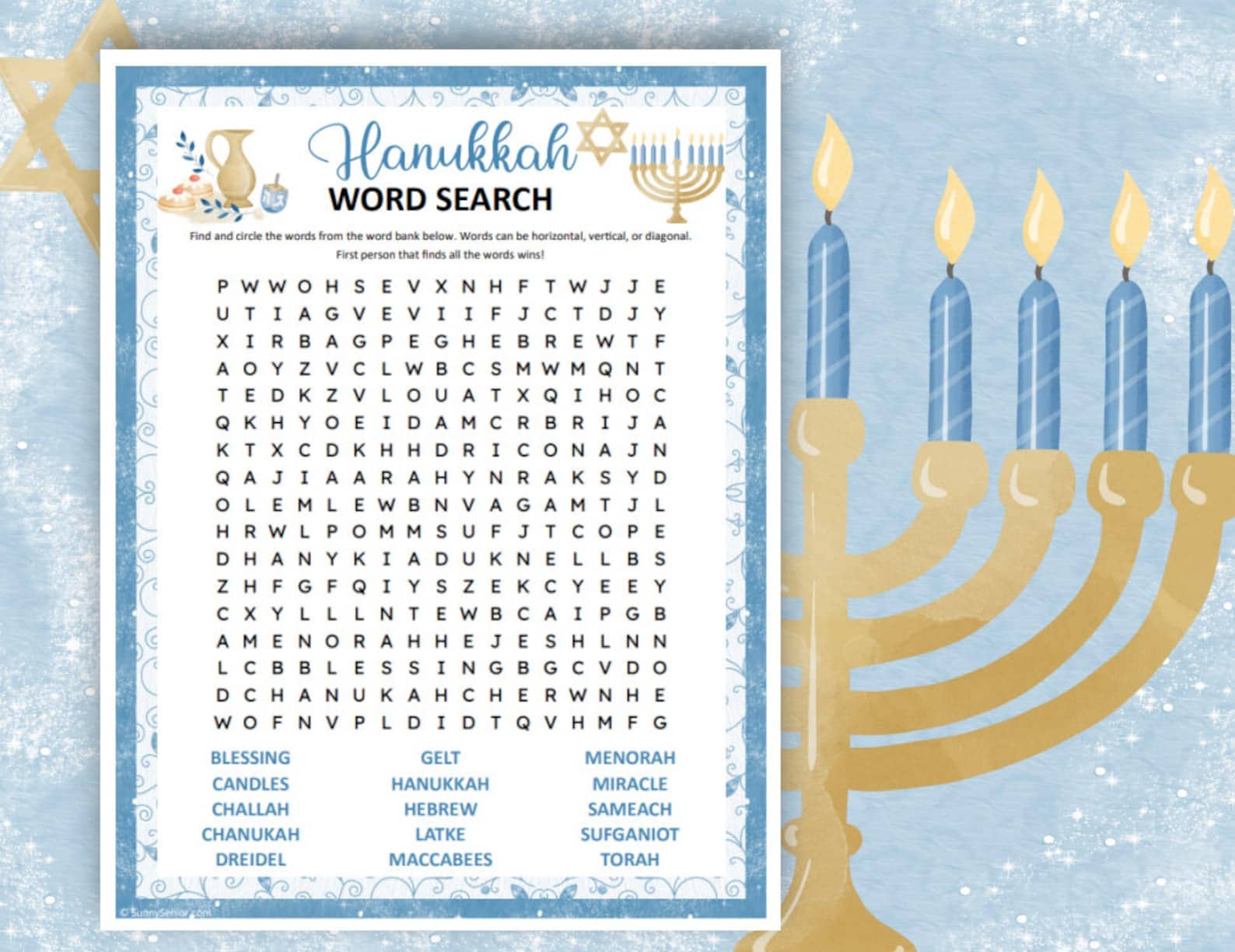 Printable Hanukkah Word Search – PrintableLib