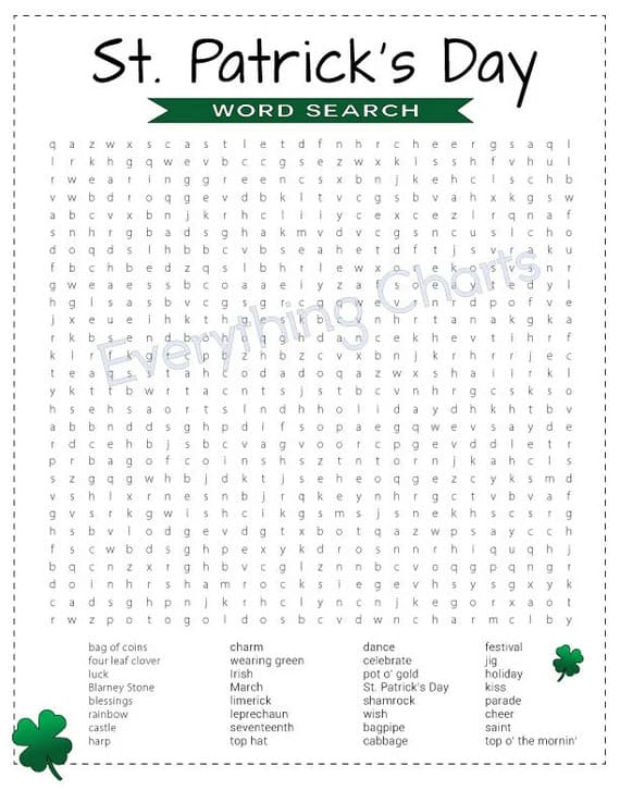 Printable St Patrick's Day Word Search Free Free download and print