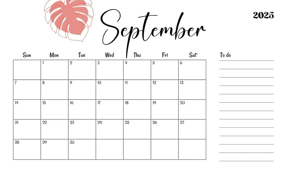 Printable September Calendar 2025 Aesthetic Pink Free download and