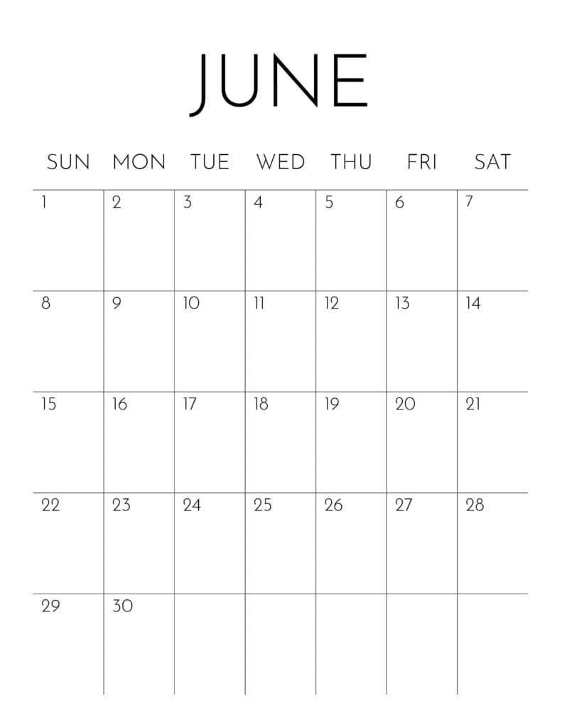 Printable Simple June 2025 Calendar Free download and print for you.