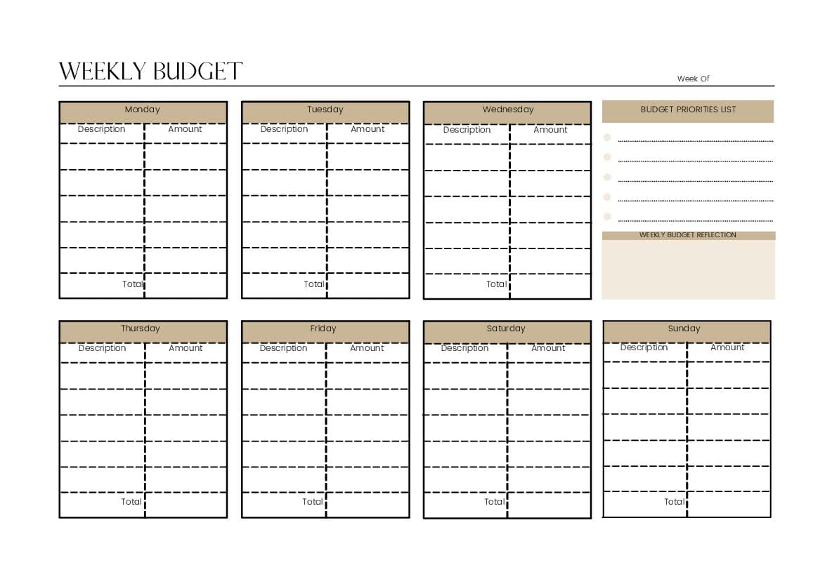 Printable Normal Weekly Budget Template – Free download and print for you.