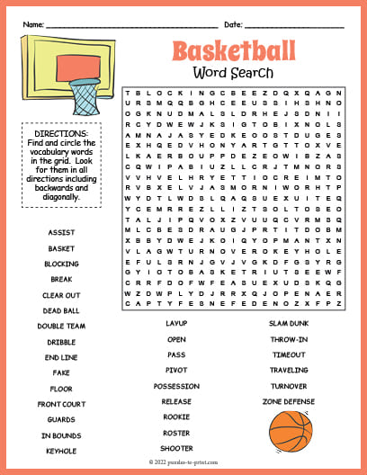 Printable Basketball Word Search – PrintableLib