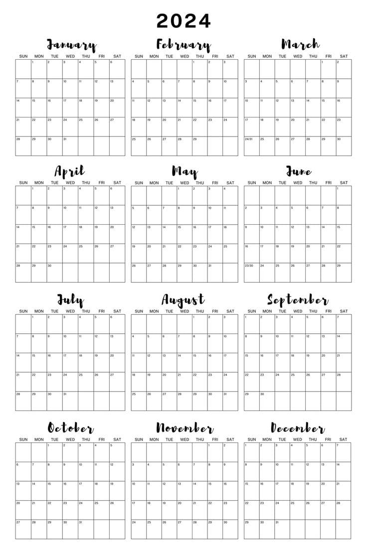 Printable Yearly Calendar PrintableLib