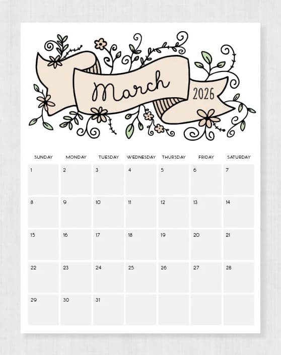 Cute March 2026 Calendar Free download and print for you.