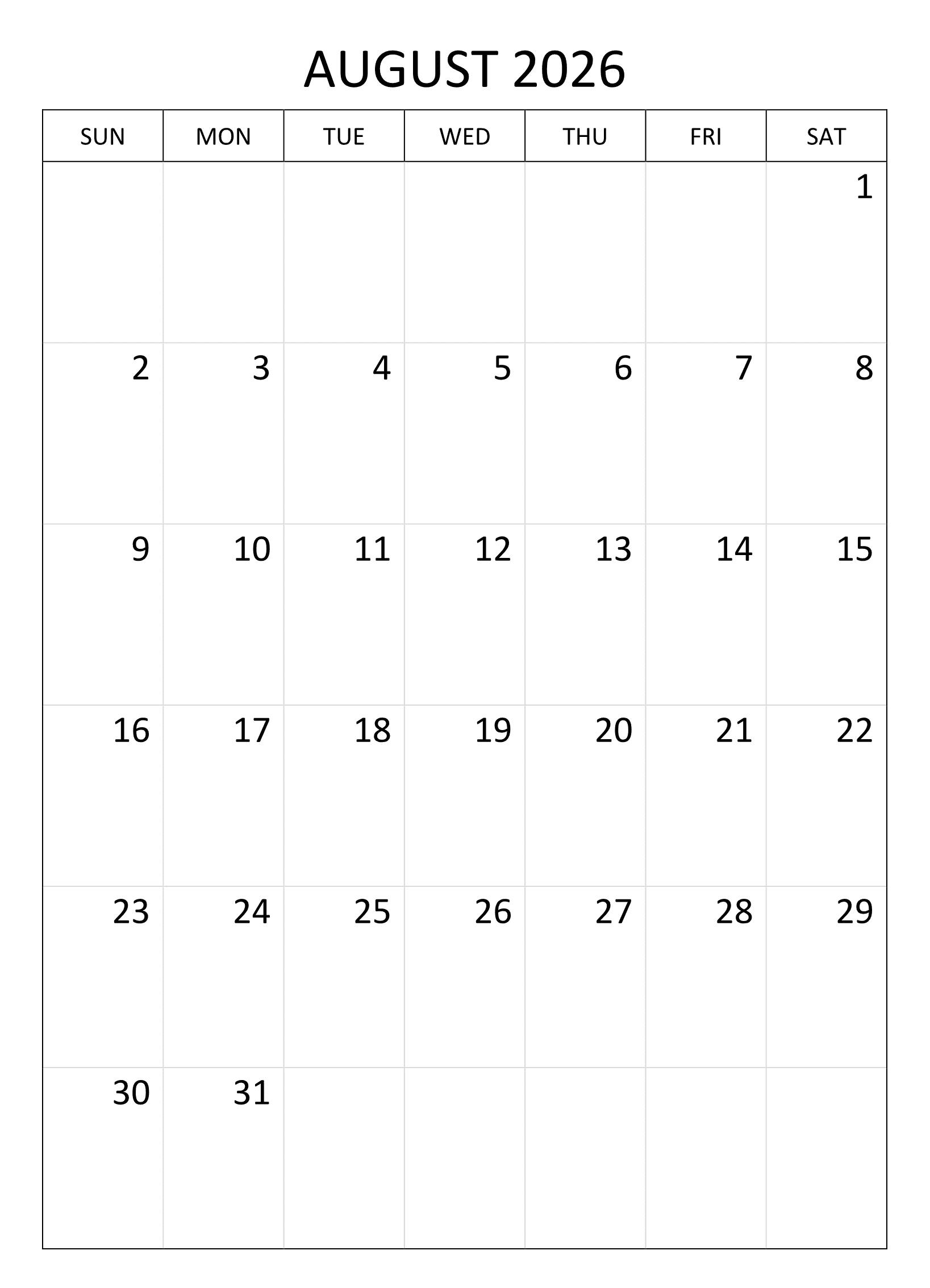 Minimalist August 2026 Calendar Free download and print for you.