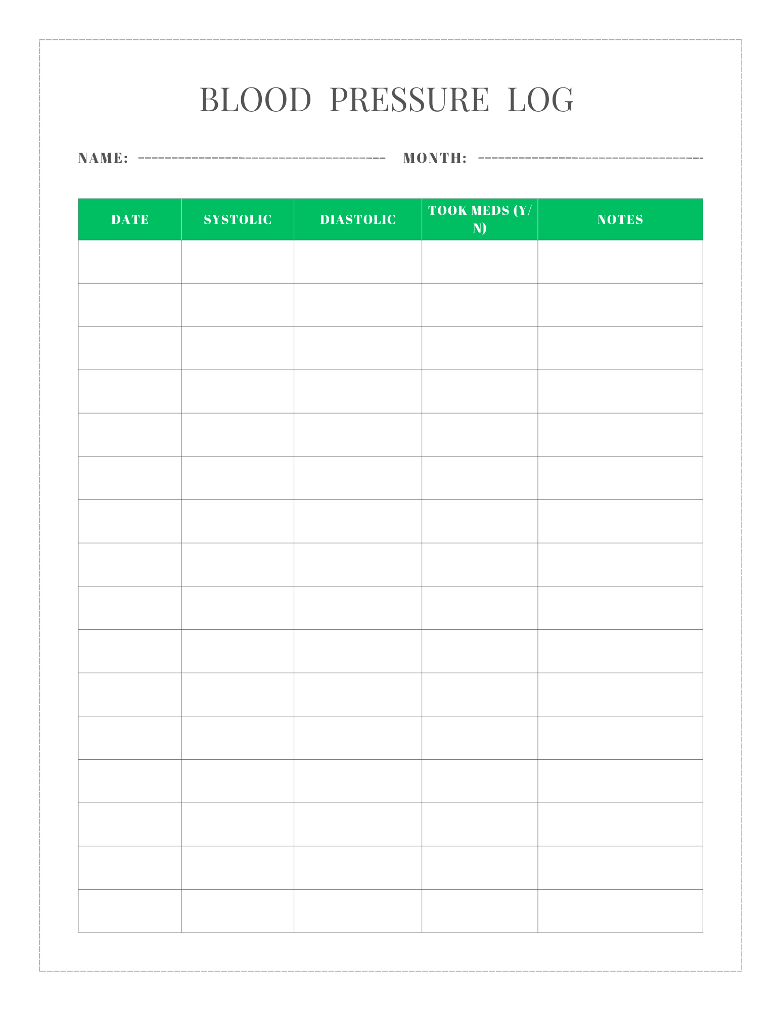 Blood Pressure Log Sheet Printable Material