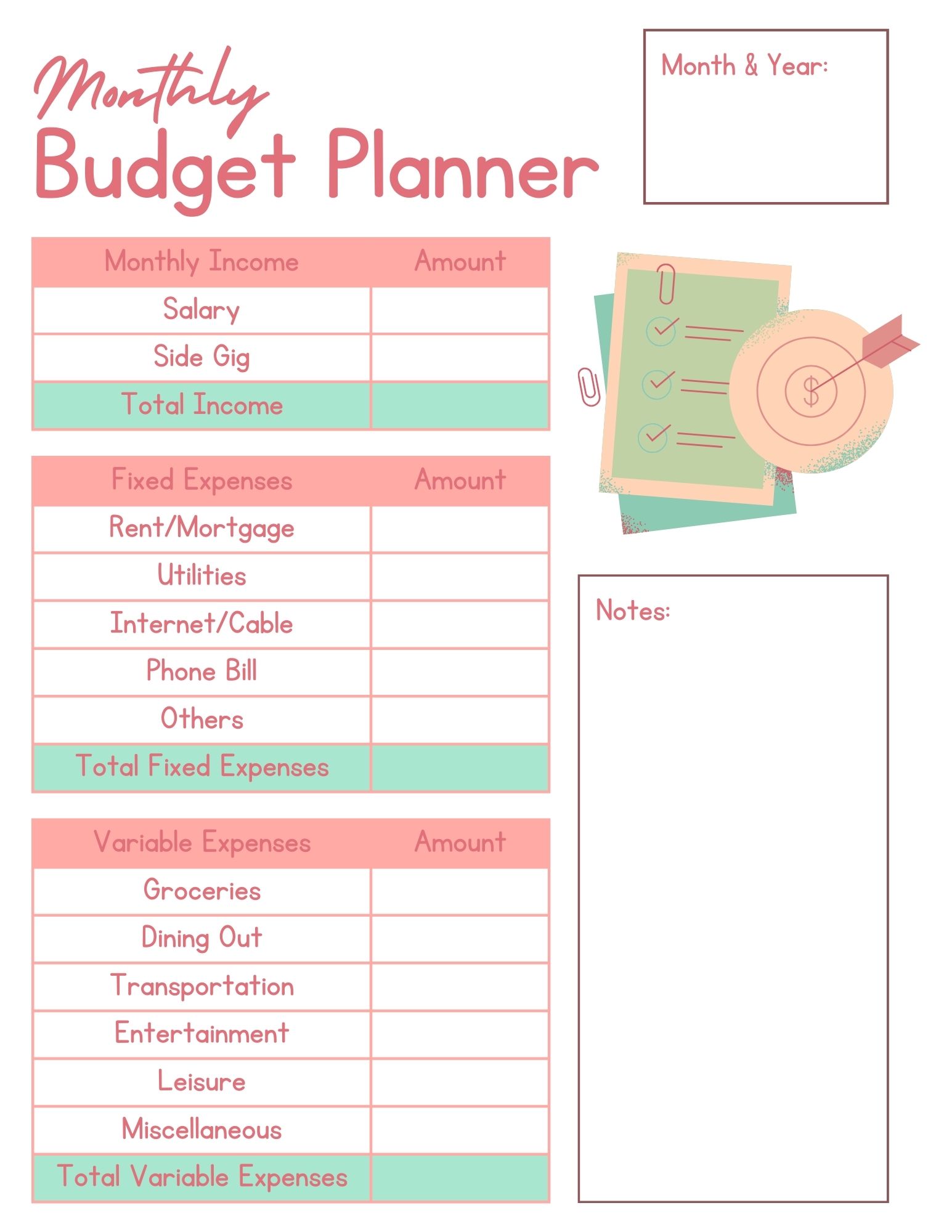 Monthly Budgeting Template - Free Printable for Home & Business
