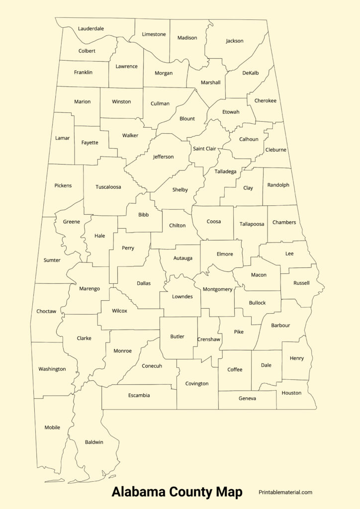 alabama county map printable