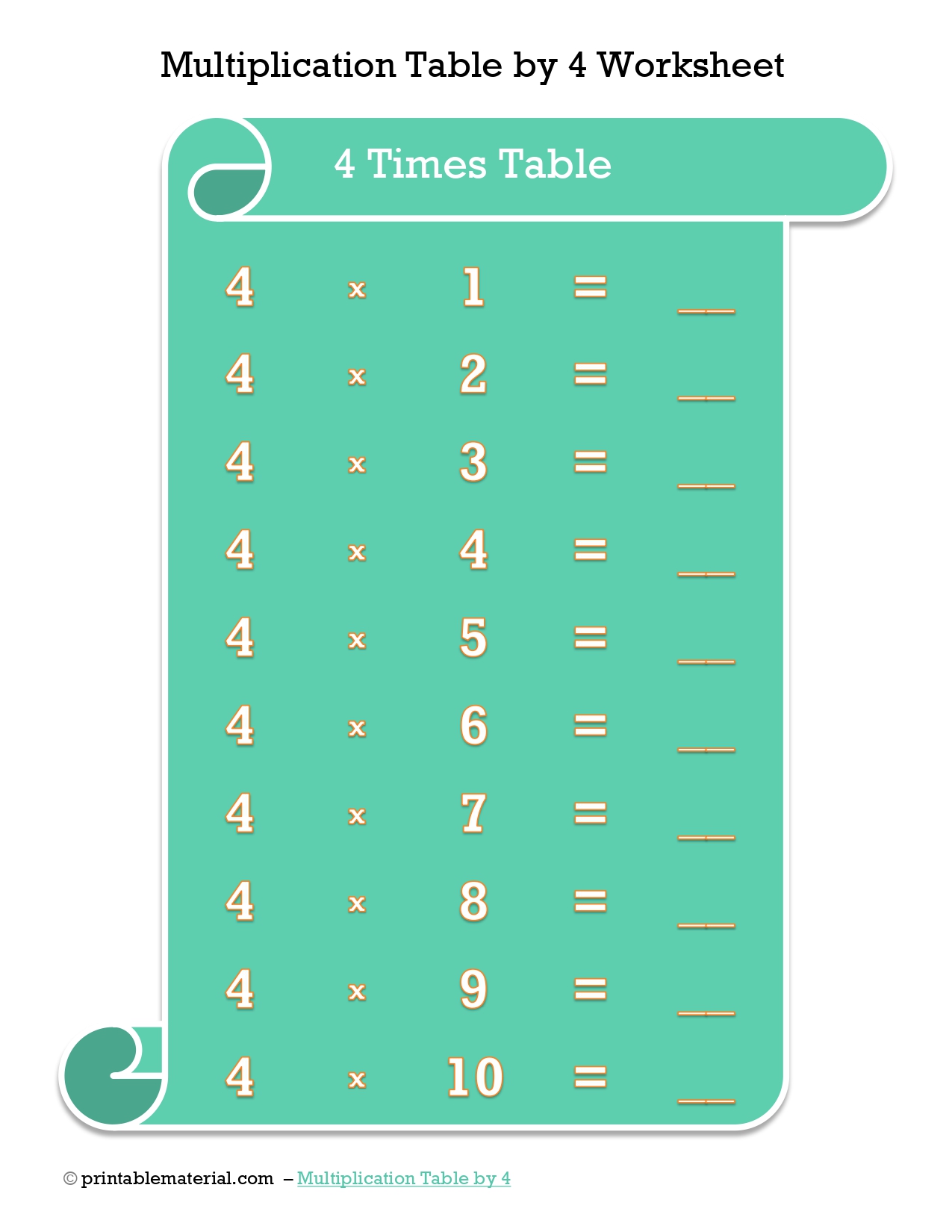 Multiplication Table by 4 - Times Table of 4