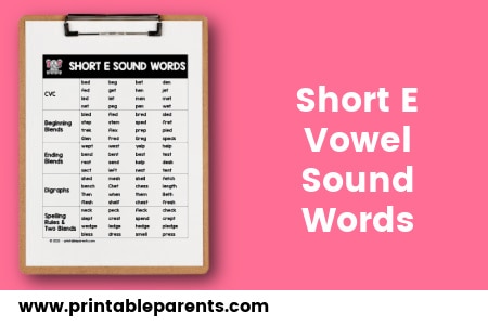 Short e Sound Words - Printable Parents